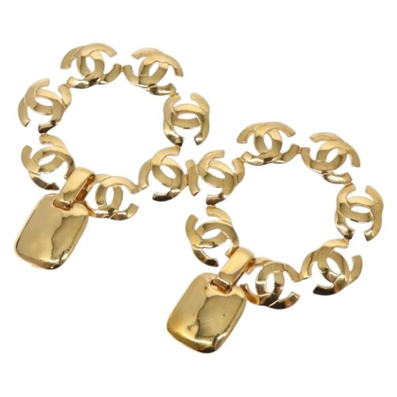 CHANEL COCO Mark Earring Metal Gold CC Auth 135951V - Picture 1 of 10